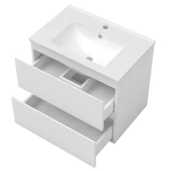 AICA Sanitaire Ensemble meuble de salle de bains 80cm, simple vasque et colonne et LED miroir rectangulaire,blanc* Ensemble Meuble De Salle De Bains