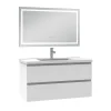 AICA Sanitaire Ensemble meuble de salle de bain avec tiroirs 100cm, vasque céramique et LED miroir, blanc* Ensemble Meuble De Salle De Bains