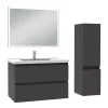 AICA Sanitaire Ensemble meuble de salle de bain 80cm, vasque céramique + colonne + miroir lumineux, anthracite