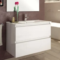 Cosyneo Ensemble meuble de salle de bain 80cm simple vasque + colonne de rangement - BALEA - blanc* Ensemble Meuble De Salle De Bains
