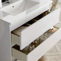 Cosyneo Ensemble meuble de salle de bain 80cm simple vasque + colonne de rangement - BALEA - blanc* Ensemble Meuble De Salle De Bains