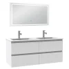 AICA Sanitaire Ensemble meuble de salle de bain 120cm, vasque céramique et LED miroir mural, blanc* Ensemble Meuble De Salle De Bains