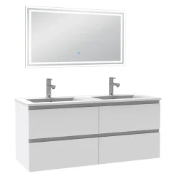 AICA Sanitaire Ensemble meuble de salle de bain 120cm, vasque céramique et LED miroir mural, blanc* Ensemble Meuble De Salle De Bains