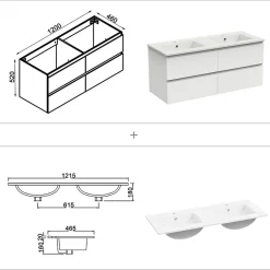 AICA Sanitaire Ensemble meuble de salle de bain 120cm, vasque céramique et LED miroir mural, blanc* Ensemble Meuble De Salle De Bains