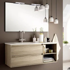 Cosyneo Ensemble meuble de salle de bain 120cm vasque déportée + colonne de rangement OLYMPE - cambrian (chêne)* Ensemble Meuble De Salle De Bains