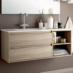 Cosyneo Ensemble meuble de salle de bain 120cm vasque déportée + colonne de rangement OLYMPE - cambrian (chêne)* Ensemble Meuble De Salle De Bains
