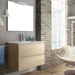 Cosyneo Ensemble meuble de salle de bain 80cm simple vasque + colonne de rangement - BALEA - bambou (chêne clair)* Ensemble Meuble De Salle De Bains