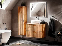 Otitec Ensemble meuble de salle de bain de 80 cm - avec plan - avec vasque - avec Miroir - LIVA OAK* Meuble Sous Lavabo