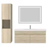 AICA Sanitaire Ensemble meuble de salle de bain 100cm, vasque céramique + colonne + LED miroir, chêne