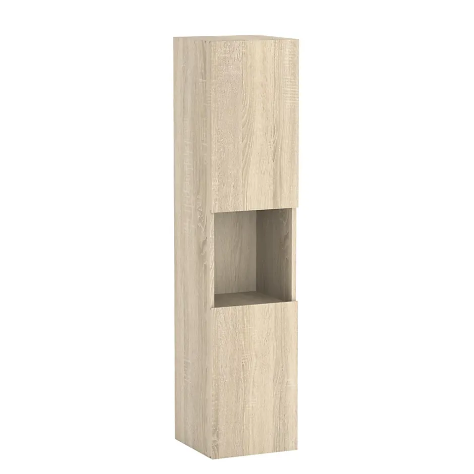 AICA Sanitaire Ensemble meuble de salle de bain 100cm, vasque céramique + colonne + LED miroir, chêne