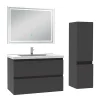AICA Sanitaire Ensemble meuble de salle de bain 80cm, vasque céramique + colonne + LED miroir rectangulaire, anthracite* Ensemble Meuble De Salle De Bains