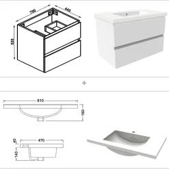 AICA Sanitaire Ensemble meuble de salle de bain 80cm, simple vasque + colonne + LED miroir rectangulaire,blanc