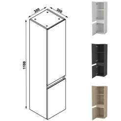 AICA Sanitaire Ensemble meuble de salle de bain et lavabo anthracite (L.80cm) 2 tiroirs + meuble haut + lavabo + miroir rond LED
