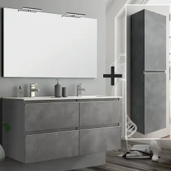 Cosyneo Ensemble meuble de salle de bain 120cm double vasque + colonne de rangement - BALEA - ciment (gris)
