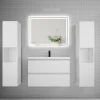 AICA Sanitaire Ensemble meuble de salle de bains 80cm, simple vasque + colonne + LED miroir mural,blanc