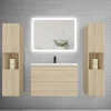 AICA Sanitaire Ensemble meuble de salle de bains 80cm, simple vasque + colonne + LED miroir rectangulaire,chêne* Ensemble Meuble De Salle De Bains