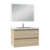 AICA Sanitaire Ensemble meuble de salle de bain 80cm, vasque céramique et LED miroir rectangulaire, chêne* Ensemble Meuble De Salle De Bains