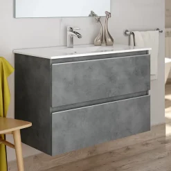 Cosyneo Ensemble meuble de salle de bain 60cm simple vasque + colonne de rangement - BALEA - ciment (gris)