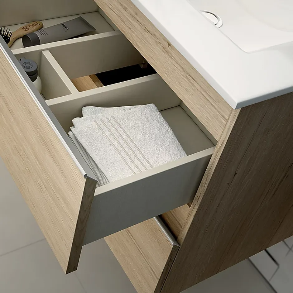 Cosyneo Ensemble meuble de salle de bain 60cm simple vasque + colonne de rangement - BALEA - ciment (gris)