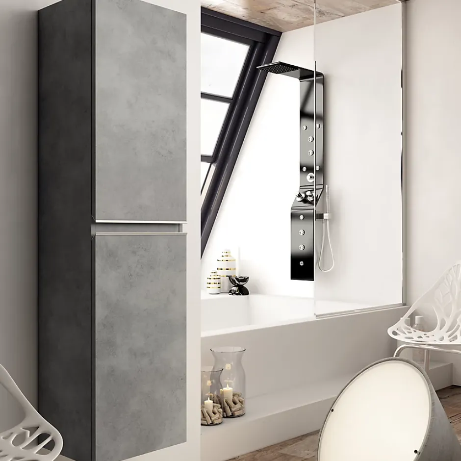Cosyneo Ensemble meuble de salle de bain 60cm simple vasque + colonne de rangement - BALEA - ciment (gris)