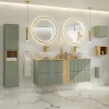 Petits-Meubles Ensemble meuble double vasque 140cm 4 tiroirs miroirs LED colonne et 3 armoires murales Jade Vert et Bois* Ensemble Meuble De Salle De Bains