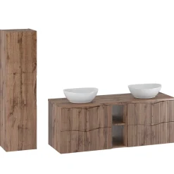 Petits-Meubles Ensemble meuble double vasque 140cm 2 niches et colonne Tao Bois* Ensemble Meuble De Salle De Bains