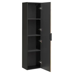 Petits-Meubles Ensemble meuble double vasque 140cm 2 niches miroirs LED et colonne Gaia Bois et Noir - Vasque Noir