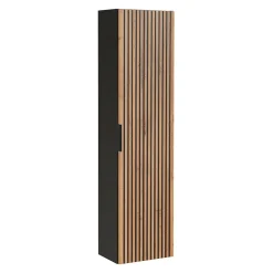 Petits-Meubles Ensemble meuble double vasque 140cm 2 niches miroirs LED et colonne Gaia Bois et Noir - Vasque Noir