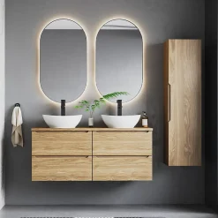 Petits-Meubles Ensemble meuble double vasque 120cm et colonne Viggo Bois* Ensemble Meuble De Salle De Bains