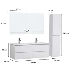 Mob-In Ensemble meuble double vasque SORRENTO 120cm avec plan céramique* Ensemble Meuble De Salle De Bains