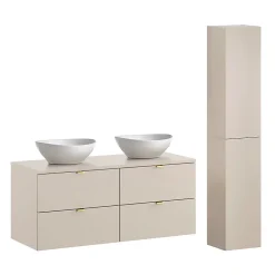 Petits-Meubles Ensemble meuble double vasque 120cm et colonne Azel Cachemire