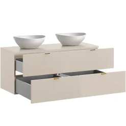 Petits-Meubles Ensemble meuble double vasque 120cm et colonne Azel Cachemire