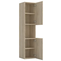 AICA Sanitaire Ensemble meuble double vasque L.120cm 4 tiroirs + lavabo + 2 LED miroirs rond 60cm + colonne C,chêne.easy
