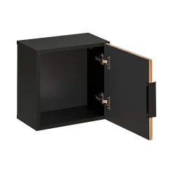 Petits-Meubles Ensemble meuble double vasque 140cm 2 niches miroirs LED colonne et 3 armoires murales Gaia Bois et Noir - Vasque Noir* Ensemble Meuble De Salle De Bains