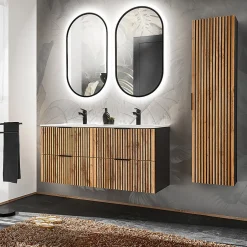 Petits-Meubles Ensemble meuble double vasque encastree 120cm et colonne Gaia Bois