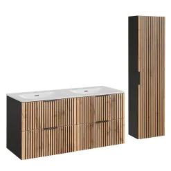 Petits-Meubles Ensemble meuble double vasque encastree 120cm et colonne Gaia Bois