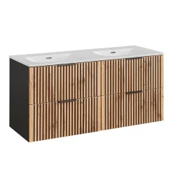 Petits-Meubles Ensemble meuble double vasque encastree 120cm et colonne Gaia Bois