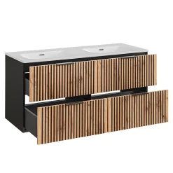 Petits-Meubles Ensemble meuble double vasque encastree 120cm et colonne Gaia Bois