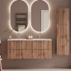 Petits-Meubles Ensemble meuble double vasque encastree 120cm et colonne Tao Bois