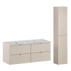 Petits-Meubles Ensemble meuble double vasque encastree 120cm et colonne Azel Cachemire