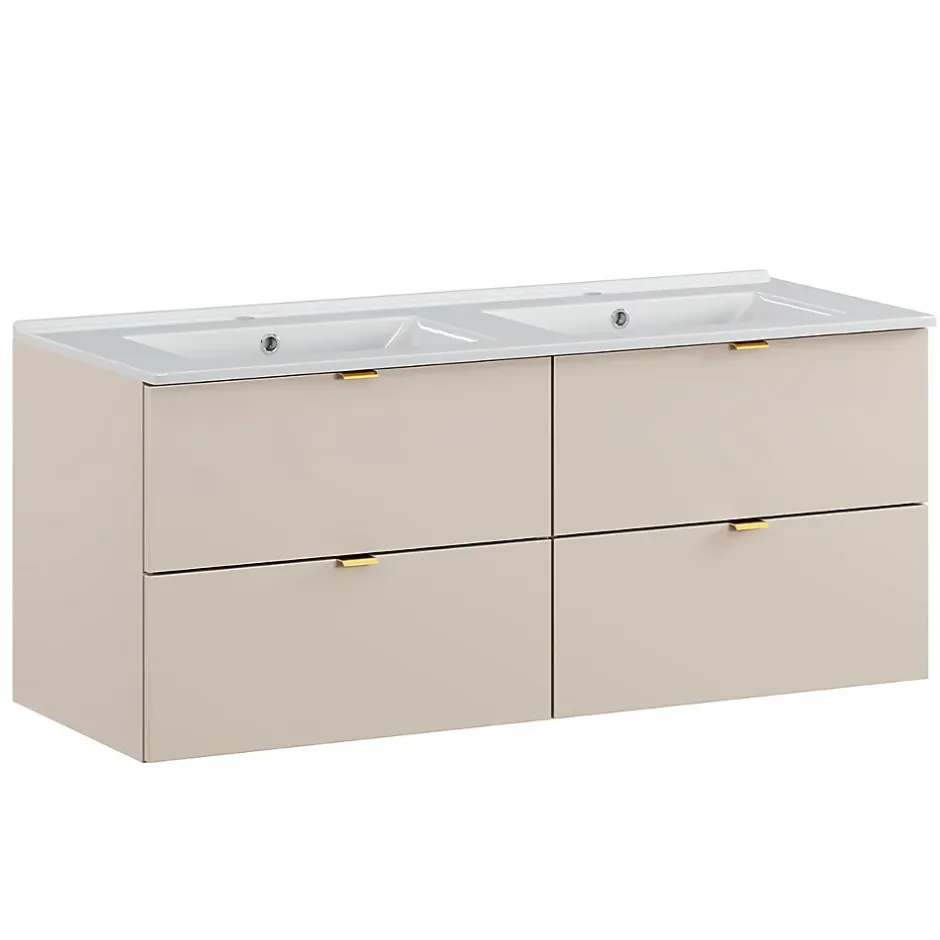 Petits-Meubles Ensemble meuble double vasque encastree 120cm et colonne Azel Cachemire