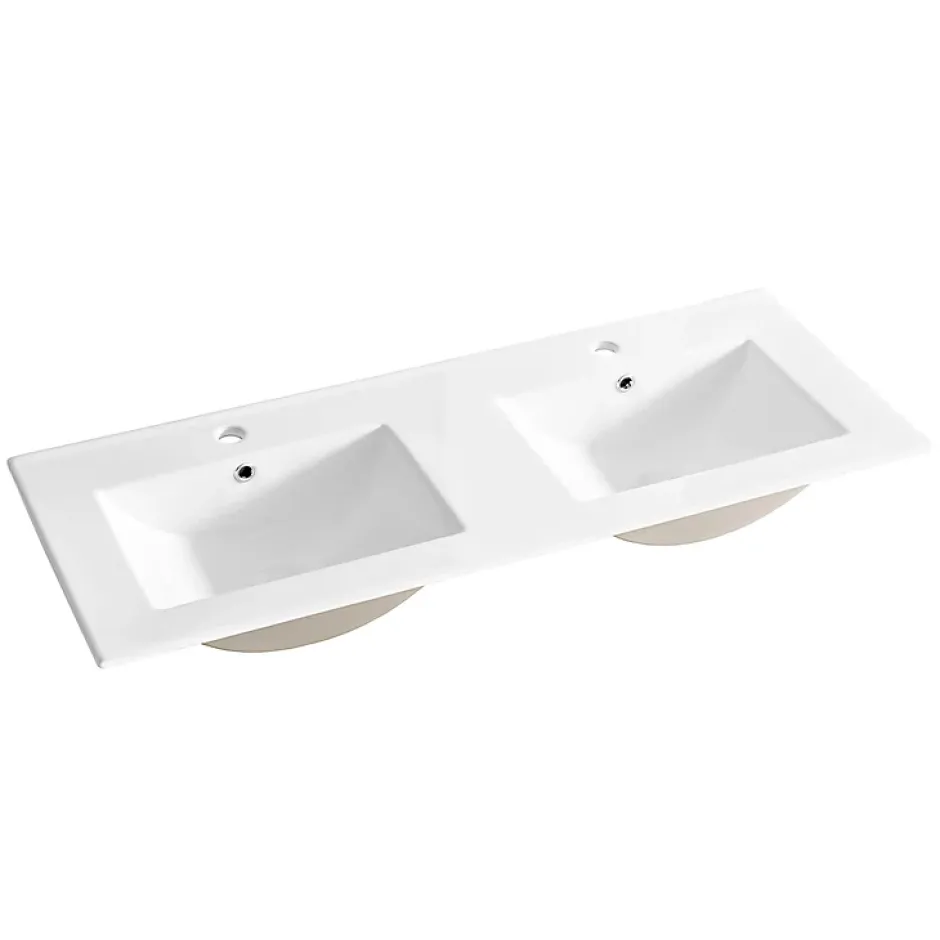 Petits-Meubles Ensemble meuble double vasque encastree 120cm et colonne Azel Cachemire