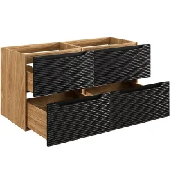 Petits-Meubles Ensemble meuble double vasque 120cm 4 tiroirs et colonne Elora Noir et bois Cloud