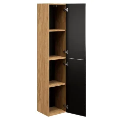 Petits-Meubles Ensemble meuble double vasque 120cm 4 tiroirs et colonne Elora Noir et bois Cloud