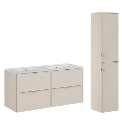 Petits-Meubles Ensemble meuble double vasque encastree 120cm et colonne Alba Cachemire