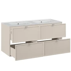 Petits-Meubles Ensemble meuble double vasque encastree 120cm et colonne Alba Cachemire