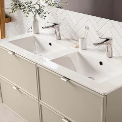 Petits-Meubles Ensemble meuble double vasque encastree 120cm et colonne Alba Cachemire