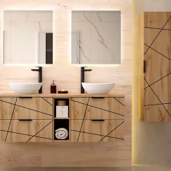 Petits-Meubles Ensemble meuble double vasque 140cm 2 niches et colonne Teren Bois* Ensemble Meuble De Salle De Bains