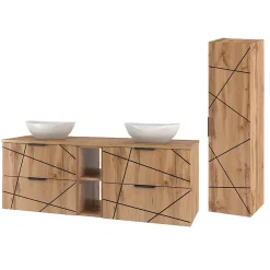 Petits-Meubles Ensemble meuble double vasque 140cm 2 niches et colonne Teren Bois* Ensemble Meuble De Salle De Bains