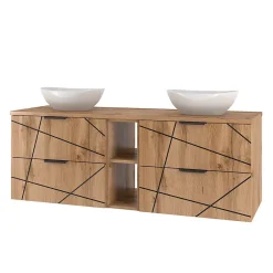 Petits-Meubles Ensemble meuble double vasque 140cm 2 niches et colonne Teren Bois* Ensemble Meuble De Salle De Bains